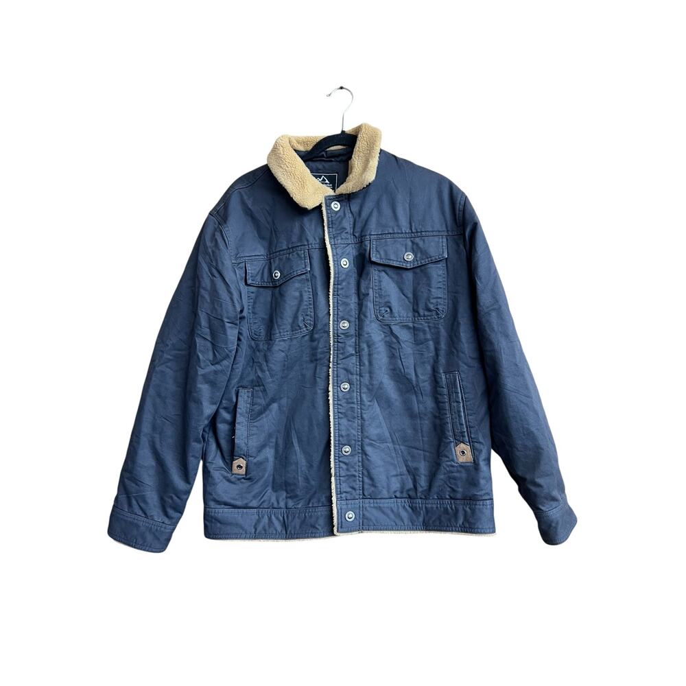 Outdoor Jacket Mens Size Medium Blue Sherpa Lined Button Front Utility Casual